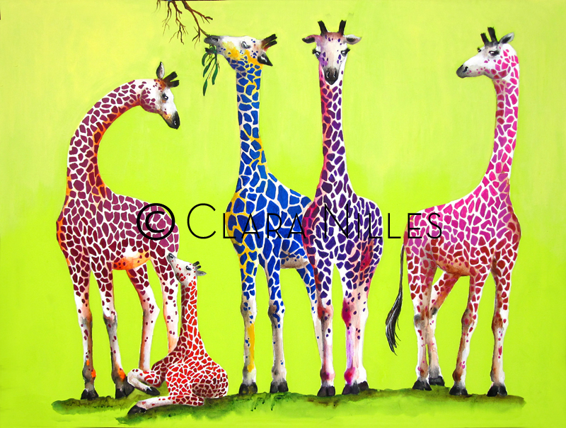 Giraffe Family on Spring Green - Clara Nilles