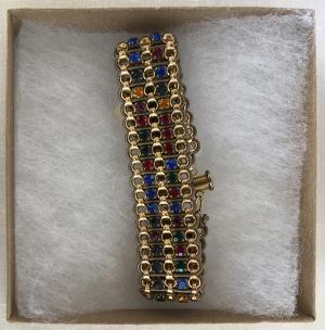 Gold, Leather Woven Rhinestone Bracelet