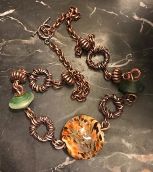 Handmade Copper Necklace with Lampwork and Glass Beads